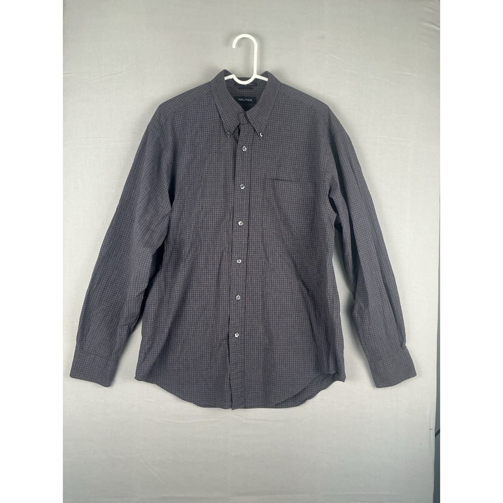 Nautica Button Up Shirt Mens Large Gray Check Long Sleeve Casual
